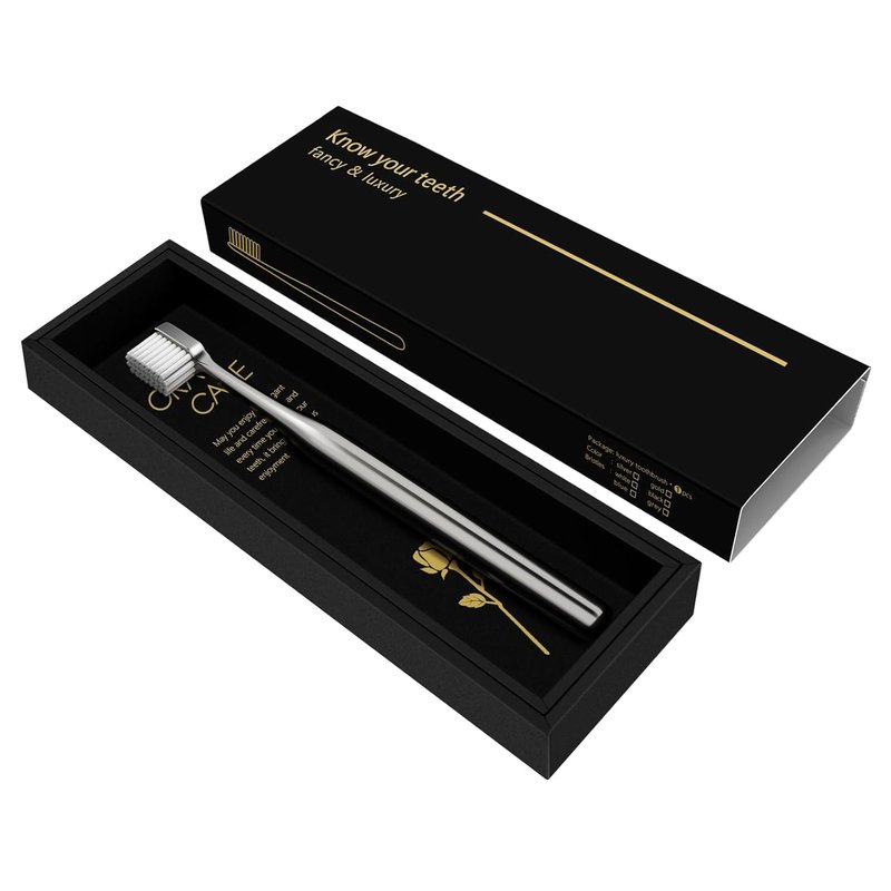 Z-VAPRESS Luxury Silver Manual Toothbrush - Soft Bristles for Sensitive Teeth | Elegant Electroplated Design
