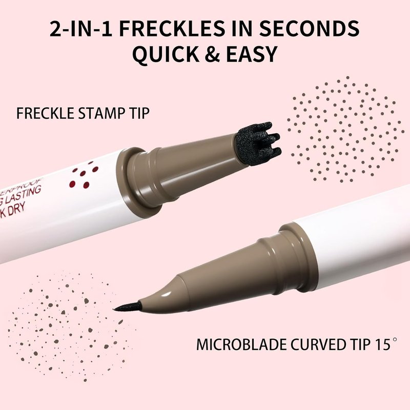 UCANBE Dual-Ended Freckle Pen & Stamp - Waterproof, Long-Lasting Makeup for Faux Freckles (Light Brown & Chestnut)