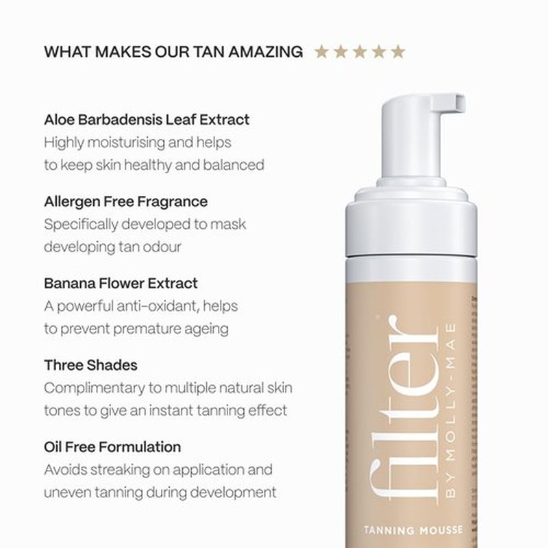 Molly-Mae Self Tanner Mousse - Medium Natural Color | Fast-Drying & Streak-Free | 6.7oz Tanning Foam