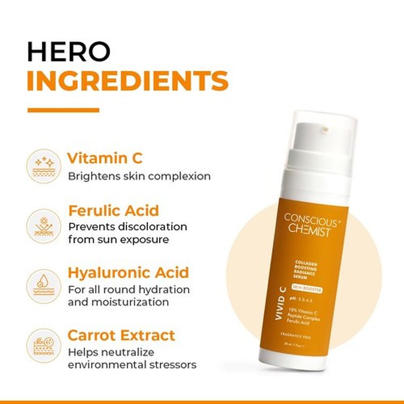 Conscious Chemist Vitamin C 10% Face Serum - Brightening & Anti-Aging | 30ml | Reduces Dark Circles & Fine Lines