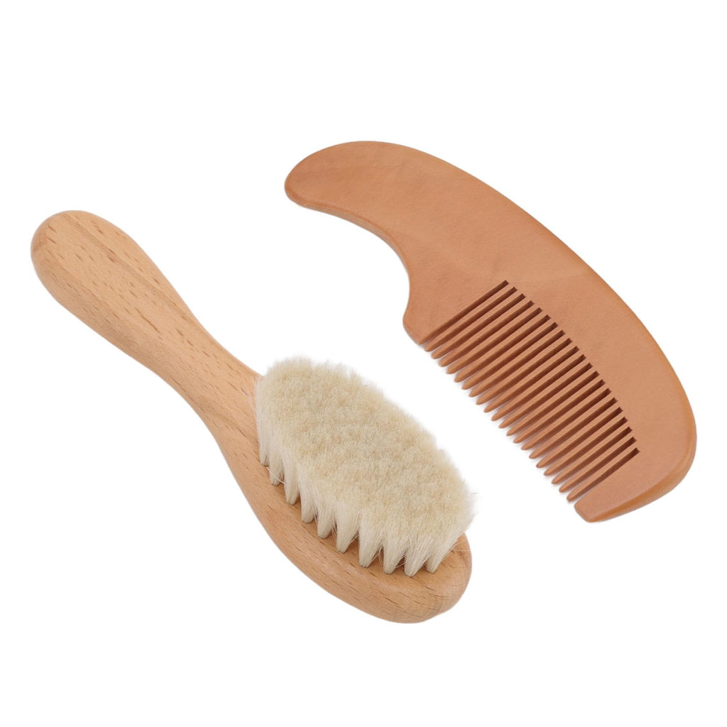 Hair Brush and Comb for Men, Soft Brush with Wood Handle, Wooden Comb for Hair and Beard, Gentle Styling Scalp Care Grooming Kit