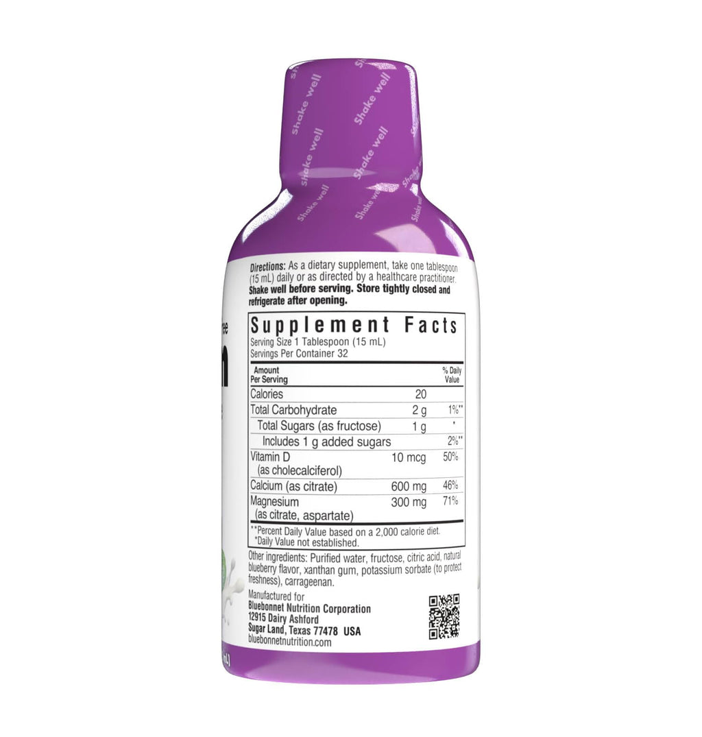 Bluebonnet Nutrition Liquid Calcium Citrate Magnesium Citrate, Vitamin D3, Bone Health, Gluten Free, Soy free, milk free, kosher,32 Servings, Blueberry Flavor, 16 Fl Oz (Pack of 1)