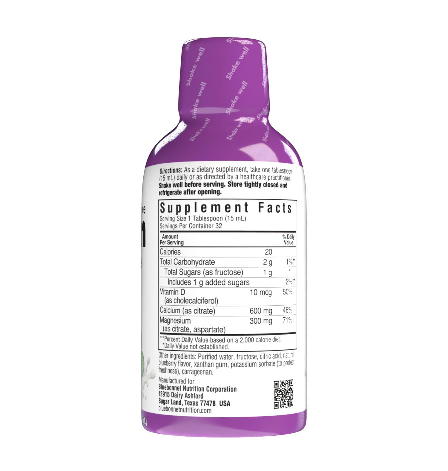 Bluebonnet Nutrition Liquid Calcium Citrate Magnesium Citrate, Vitamin D3, Bone Health, Gluten Free, Soy free, milk free, kosher,32 Servings, Blueberry Flavor, 16 Fl Oz (Pack of 1)