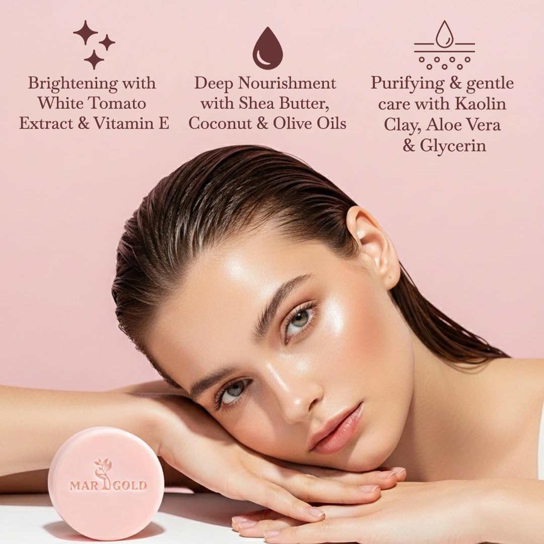 Marigold glow White Tomato Facial Cleansing Bar, hyperpigmentation soap glass skin face wash with Shea Butter Coconut Oil Vitamin E, Brightening Moisturizing Face Care, 3.5 Oz Pack of 2