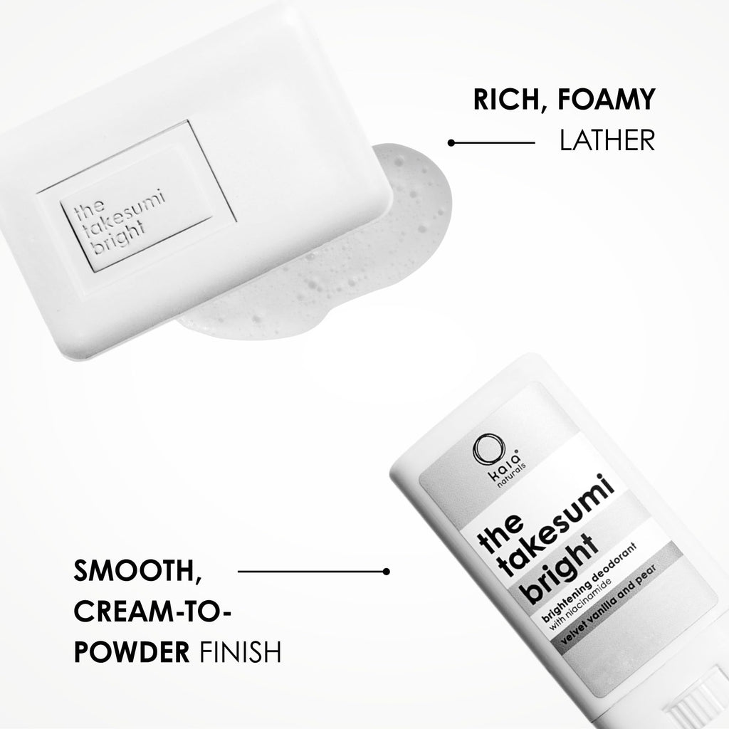 Kaia Naturals the takesumi bright® the bright travel kit – Brightening Deodorant (2.4oz/17g) + Kojic Acid Soap (2.4oz/68g), Natural Deodorant for Underarms, Niacinamide, 2-Step Odor Control