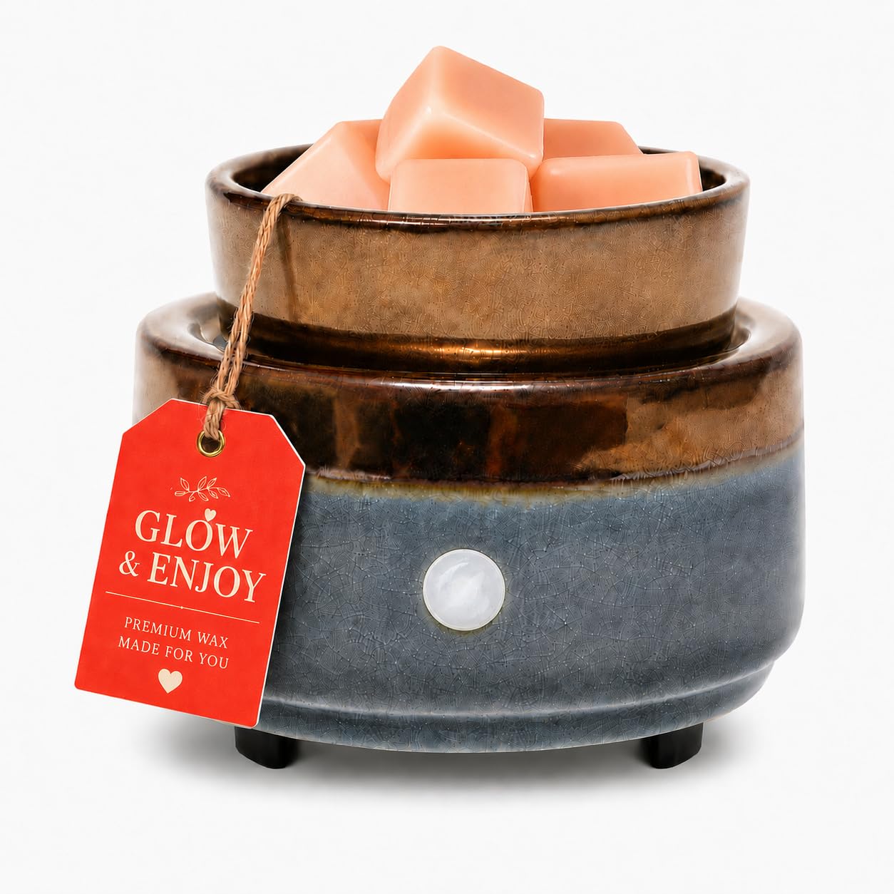 Ceramic Wax Melt Warmer, Electric Wax Warmer for Scented Wax Cubes, Flameless Fragrance Warmer with Removable Dish & Indicator Light, Compact Tabletop Home Decor for Bedroom Living Room Office Gift