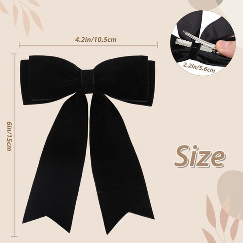 NCMAMA 4PCS Velvet Hair Bows for Girls, Black Hair Bow Clips Ponytail Long Ribbon Bows Hair Accessories for Women Girls Toddlers Infant (Black)