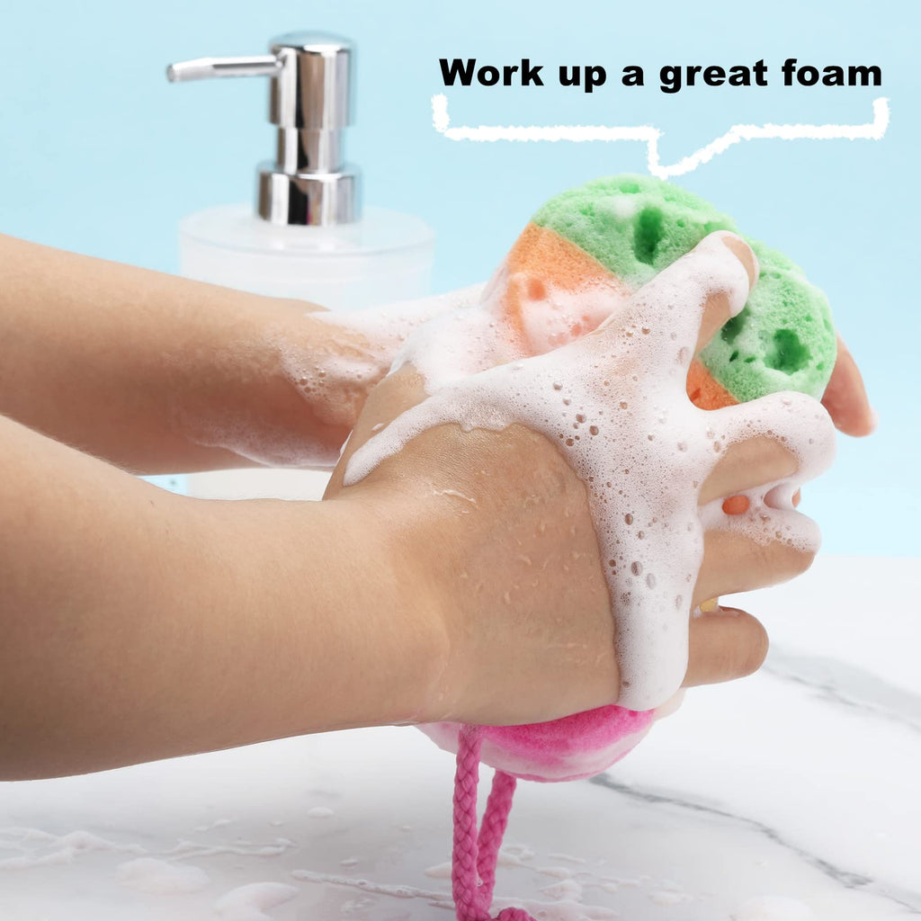 BTYMS 3 Pieces Exfoliating Bath Sponge Body Sponges Shower Loofah Soft Bathing Pouf Foam Lufa Body Scrubber