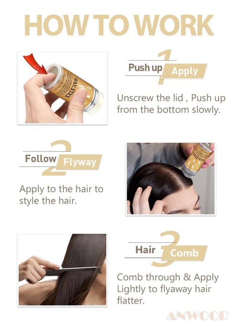 AnWoor Wax Stick for Hair, 3PCS Hair Wax Stick, Hair Gel Stick, Slick Back Hair Stick, Hair Slick Stick for Flyaways, Taming Frizz, Hair Styling Slick Stick for Pomade & No-Greasy