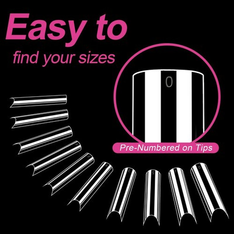 NXJ INFILILA Tapered Square Nail Tips 200PCS C Curve XXL Clear Half Cover False Nail Tips with Case for Nail Salon or Home DIY,10 Sizes