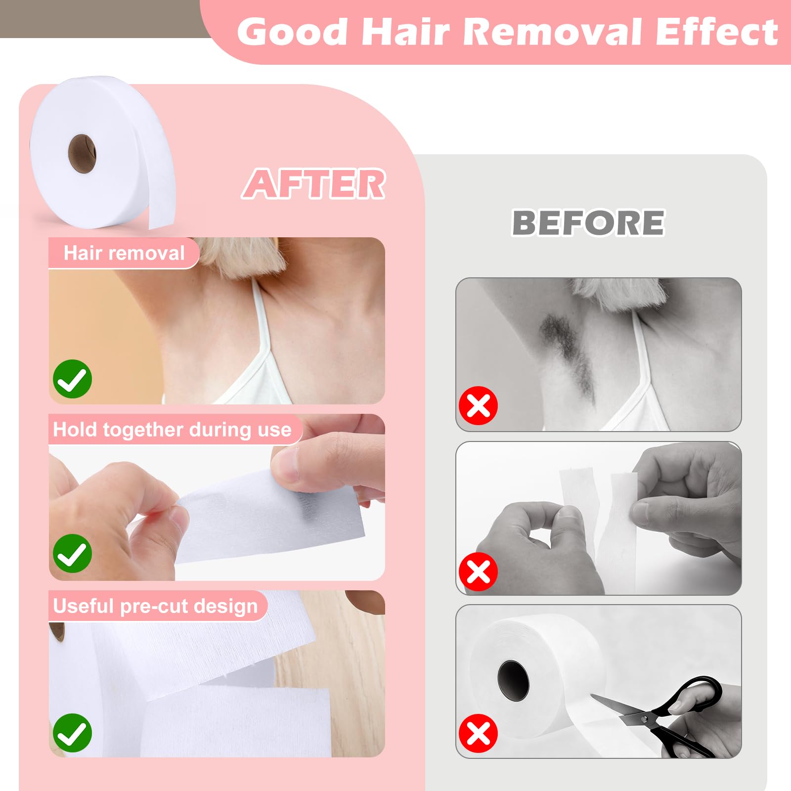400 Pcs Non-Woven Wax Strip 1.5''x44 Yards Pre-cut Wax Strips Epilating Strips 1.5 X 4 Inch For Body Facial Tear-Resistant & Lint-Free Air 1 Roll Removal Paper Women Arms Legs Hair Cleaning Remove