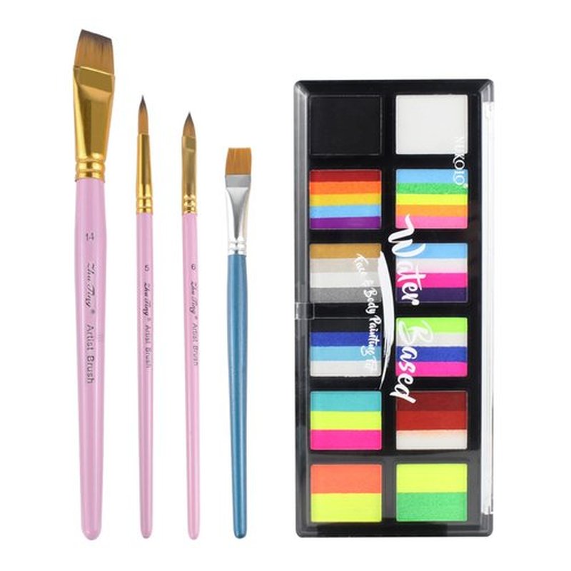 Face Paint Kit for Adults – 12 Color Rainbow Split Cake Face Painting Kit with 4 Brushes, Water Activated Face Paint Palette, Professional Facepaint Makeup Set for Halloween Cosplay Parties