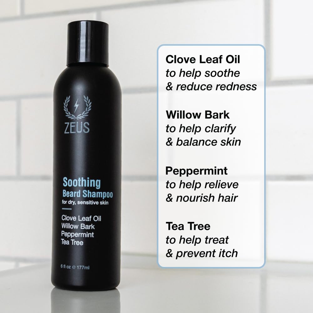 ZEUS Soothing Beard Shampoo for Men, Anti-Dandruff & Itch Relief (6 oz)