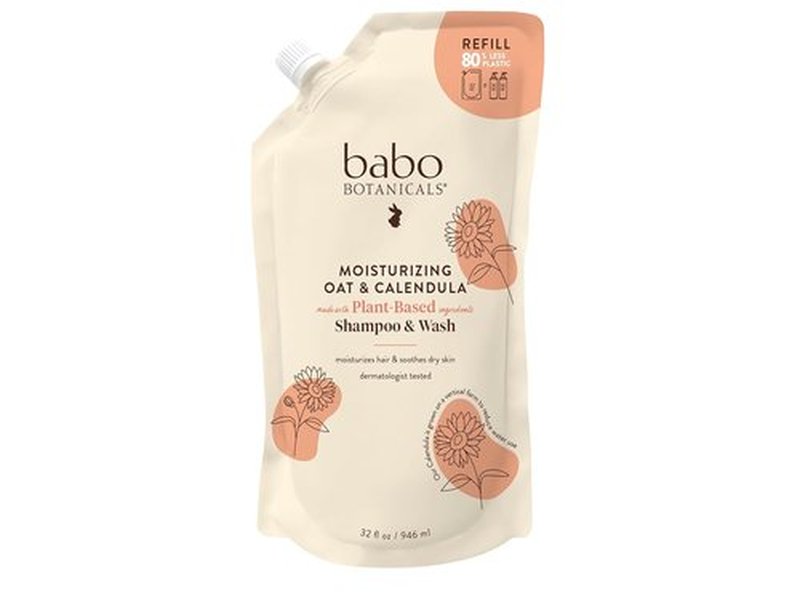 Babo Botanicals 2-in-1 Oat & Calendula Shampoo | Gentle Moisturizing Wash for Sensitive Skin – Vegan & Family-Safe