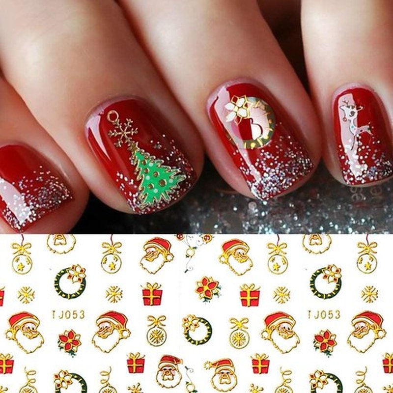 Pretty Diva Christmas Nail Stickers - 10 Packs 3D Metal Gold Xmas Design Self-Adhesive Nail Decals, Bronzing Snowflakes Snowmen Santa Xmas Tree Nail Art Stickers Tips DIY Decoration for Women Kids