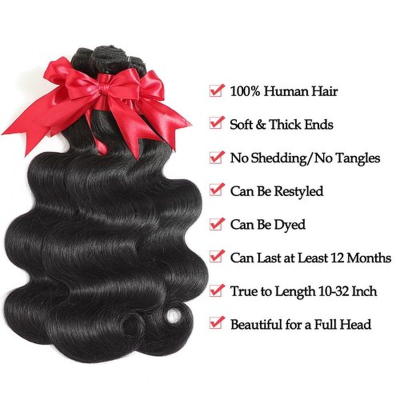 12A Body Wave Bundles Human Hair 20 22 24 Inch 100% Unprocessed Virgin Brazilian Body Wave 3 Bundles Human Hair Weave Natural Black for Women Full And Thick