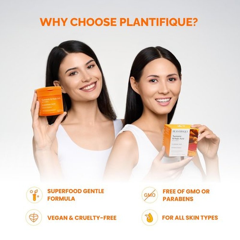 PLANTIFIQUE Kojic Acid and Turmeric Cleansing Pads – 60 Exfoliating Facial Pads for Skin Refresh – Daily Skincare Routine