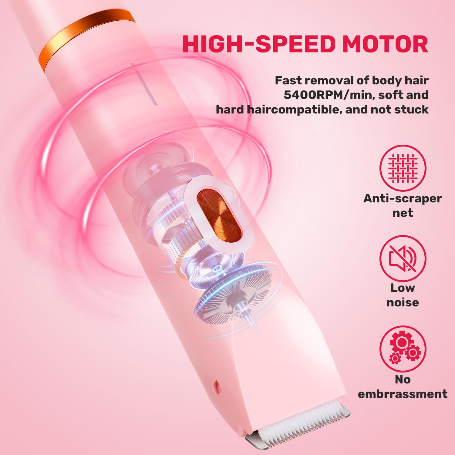 Smopgn Dermave Bikini Shaver, Bikini Trimmer for Women, 2 in 1 Dual Head Painless Electric Razors for Silk Skin, Cordless & Waterproof Electric Trimmer for Women, Pink