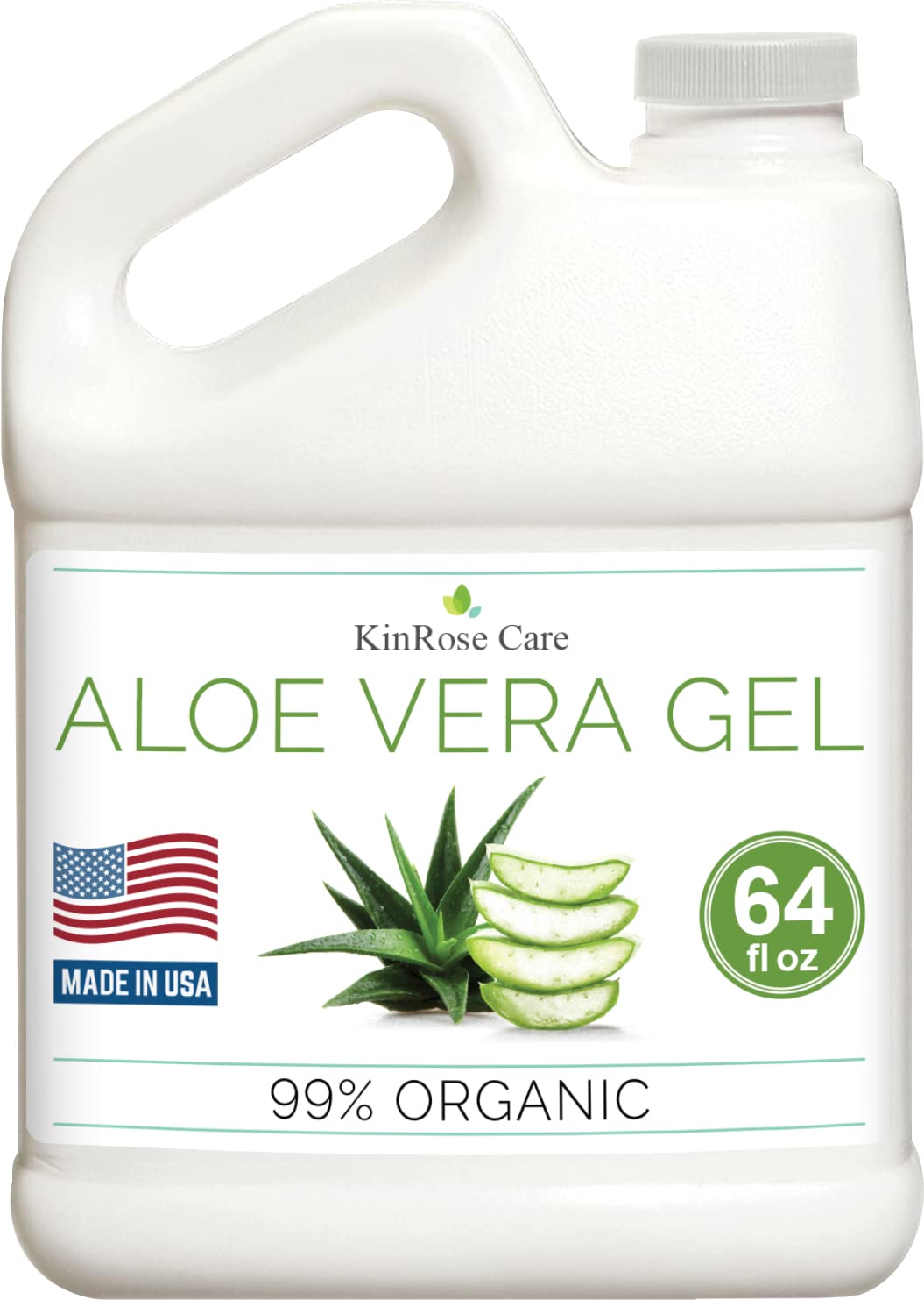 KinRose Care, 64oz Aloe Vera Gel for Face, Skin, Hair & Sunburn Relief - From Pure Organic Aloe Vera - Cold Pressed, Vegan, Unscented - Made in USA.