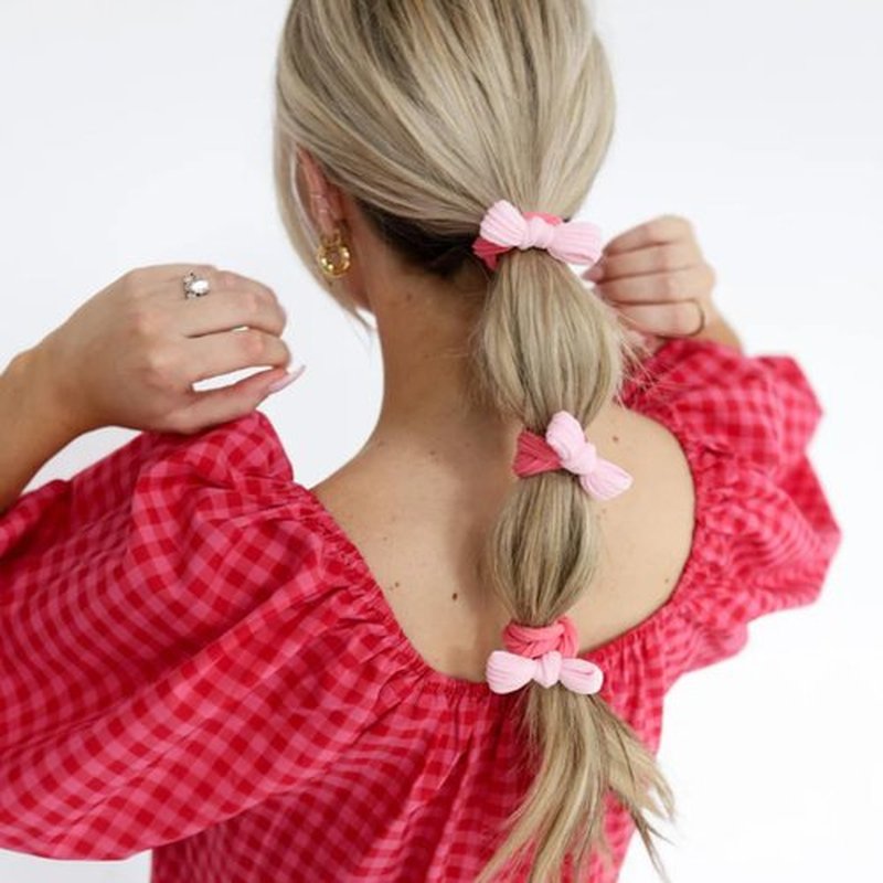 Kaxi, Two Toned Bow Slick Back Ponytails, No Damange Elastic & Stylish, Pack of 3 (Hot Pink & Light Pink)