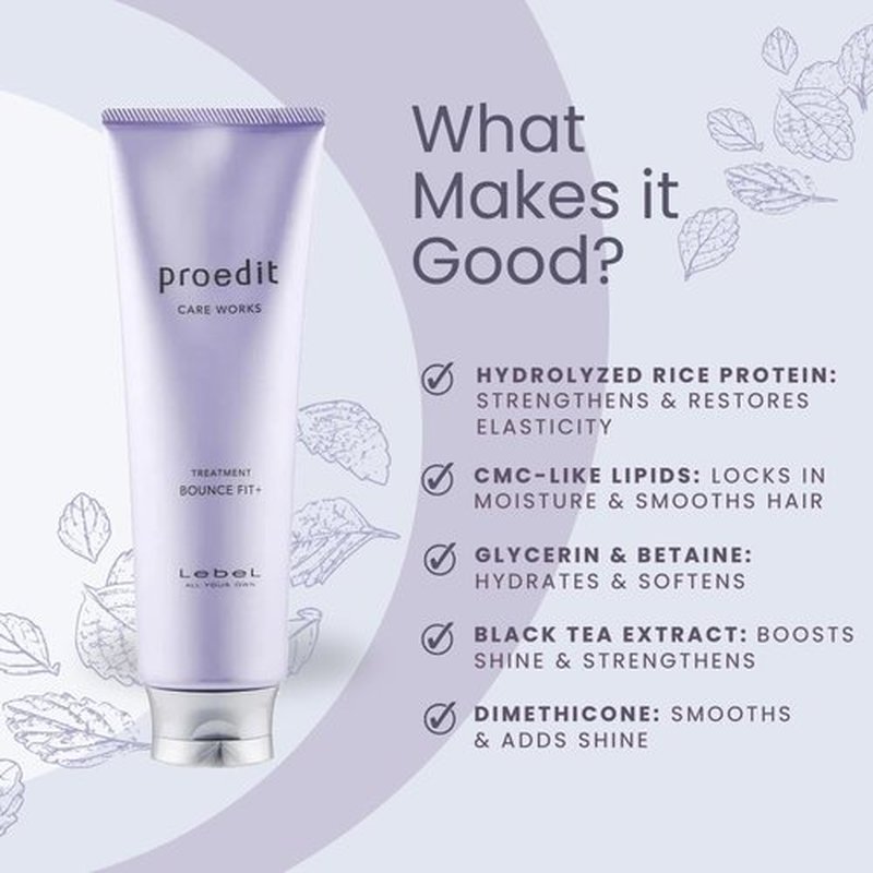 Lebel Proedit Care Works Bounce Fit+ Hair Treatment Mask - Deep Moisture & Elasticity for Damaged Hair | 8.4 oz