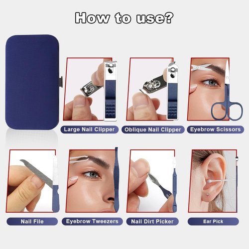Manicure Kit Christmas Stocking Stuffers for Men, 7 Pcs Manicure and Pedicure Kit, Blue Nail Care Kit Christmas Gifts for Adults, Christmas Gifts for Teens Dad Husband Boyfriend Father