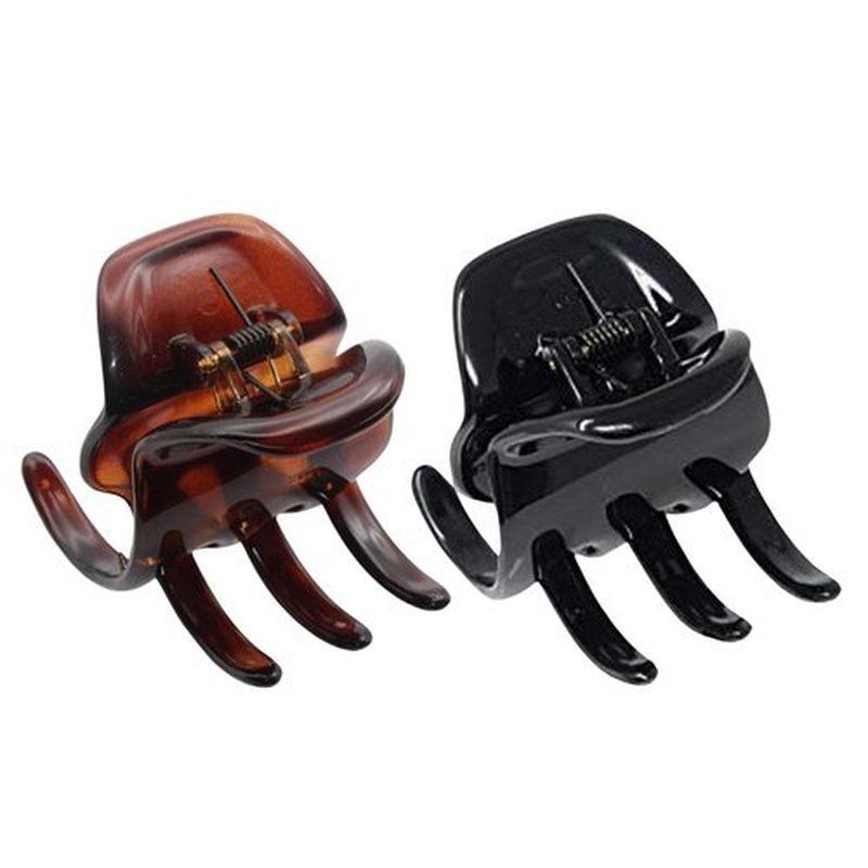 Parcelona French Classic Large Pony 1.75" Celluloid Non Slip Jaw Hair Claw Clips Fashion Durable Styling Women Hair Accessories, Made in France (Tortoise Shell and Black)