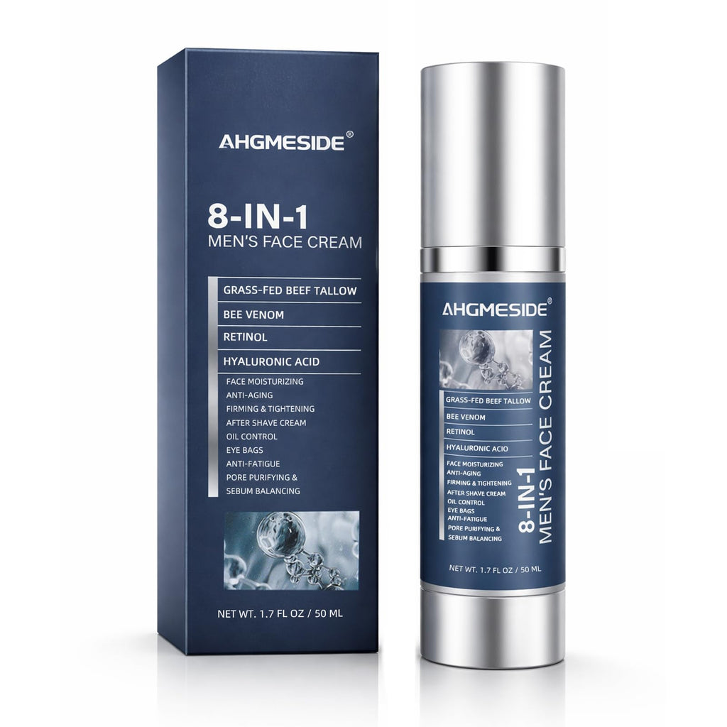 Ahgmeside 8-in-1 Face Cream for Men,Anti-Aging Daily Moisturizer with Hyaluronic Acid & Shea Butter,Helps Smooth Wrinkles & Reduce Puffiness, Lightweight Men's Formula, 1.7 oz