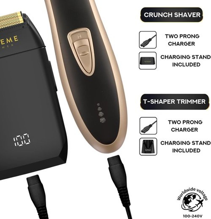 Supreme Trimmer 2-in-1 T-Shaper & Crunch Foil Shaver - Electric Razor & Beard Trimmer Kit | Gold