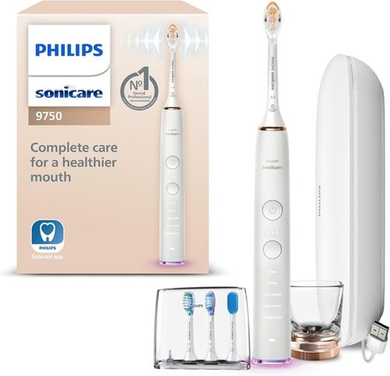 Philips Sonicare DiamondClean Smart 9750 Electric Toothbrush - Sonic Technology, App Connectivity, 5 Modes, Rose Gold, HX9924/67