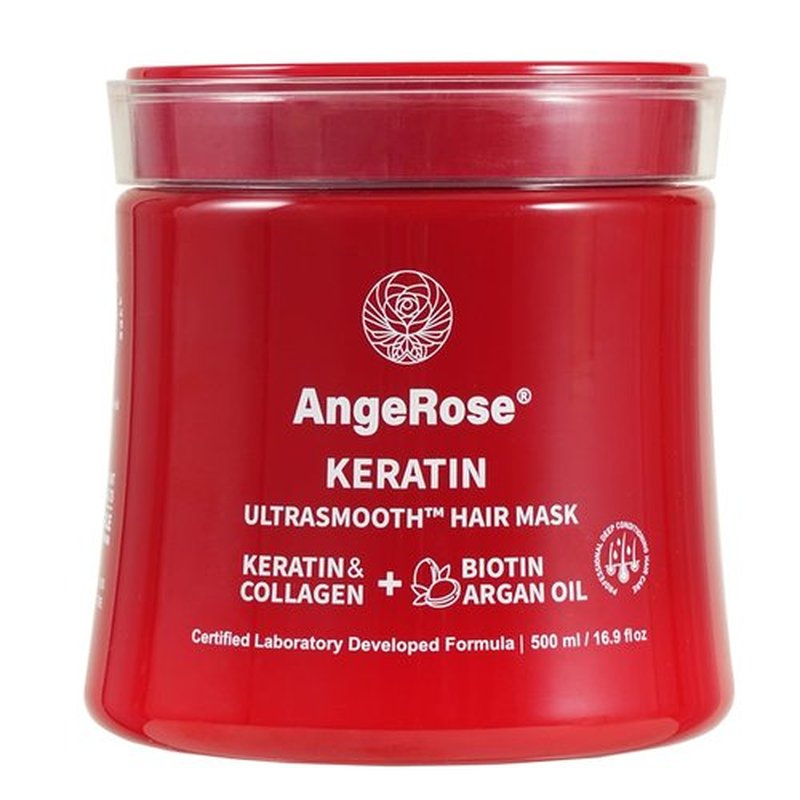 AngeRose Keratin Hair Mask with Collagen & Argan Oil – Deep Conditioner Treatment for Dry Damaged Hair Repair – Hydrating & Strengthening Cream for Color Treated 16.9 Oz (500ml)