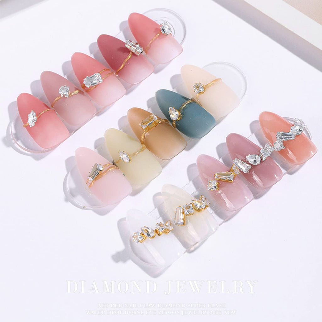 100 Pcs Diamond Jewelry Nail Charms for Nail Art Decoration Rhinestones, Gold/Silver Flatback Sparkle Horse Eyes Water Drop Square Zircon Claw Gems Nail Design Supplies