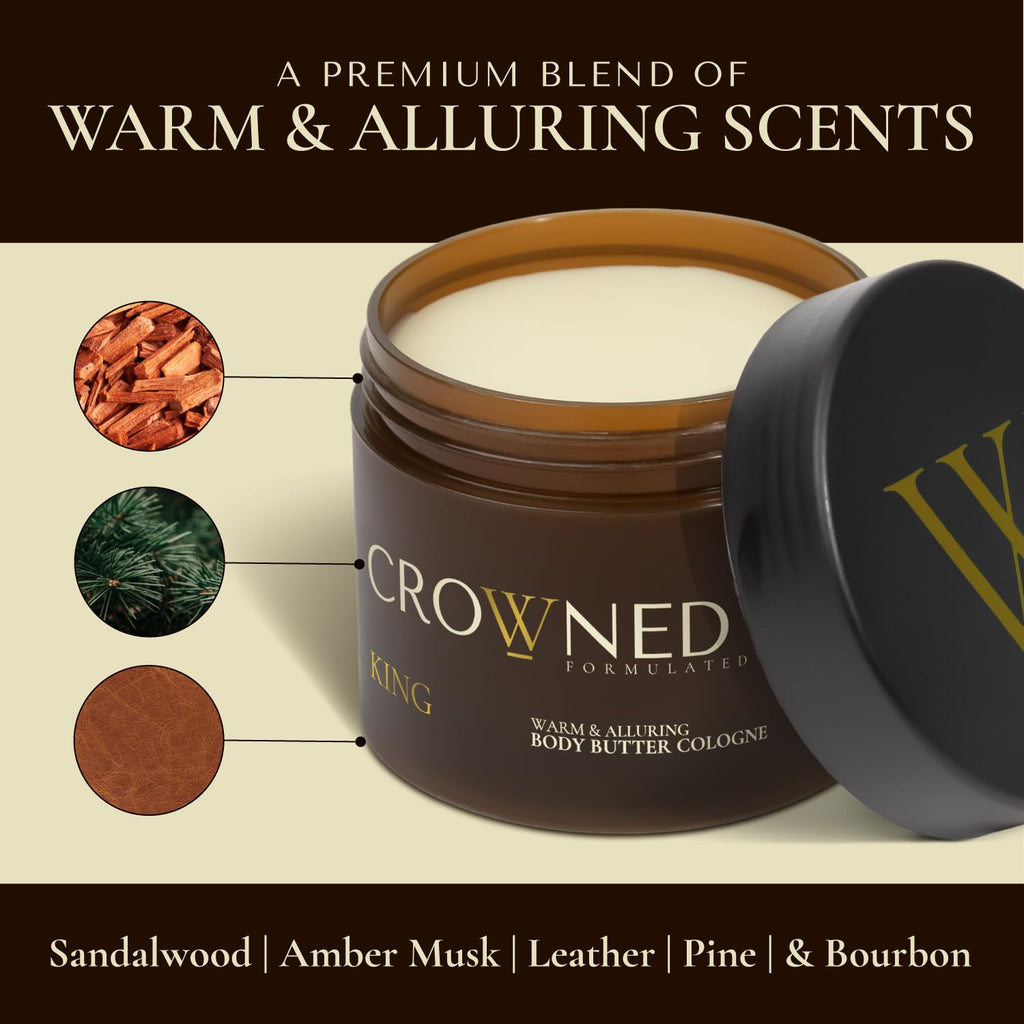 Crowned Skin Reign, King, and Monarch Body Butter Cologne Bundle | As Seen On Shark Tank | Skin Care Set with Warm, Nautical, & Spicy Scents | Natural Shea & Mango Butters | All-Day Fragrance