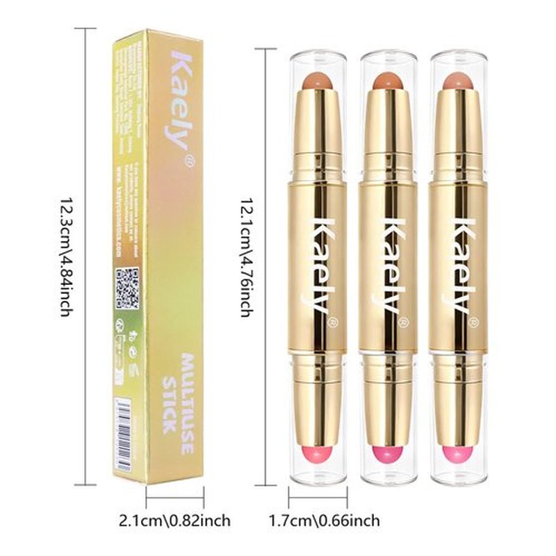 Kaely Contour Blush Multiuse Stick Makeup, Cream Bronzer Contouring Sticks Palette Face Make Up Set, Ultra-Creamy Radiant Finish Formula, Vegan & Cruelty-free, 3Pcs-01+02+03