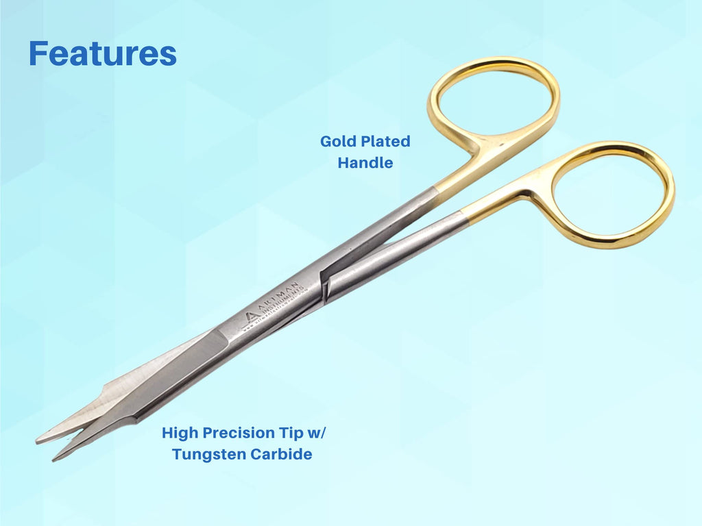 ARTMAN INSTRUMENTS Goldman Fox Skin Tag Scissors 5 inches with Tungsten Carbide Gold Plated Surgical Dental Surgical Scissors Gingival Tissue Stitch Cuttings Precision(Straight)