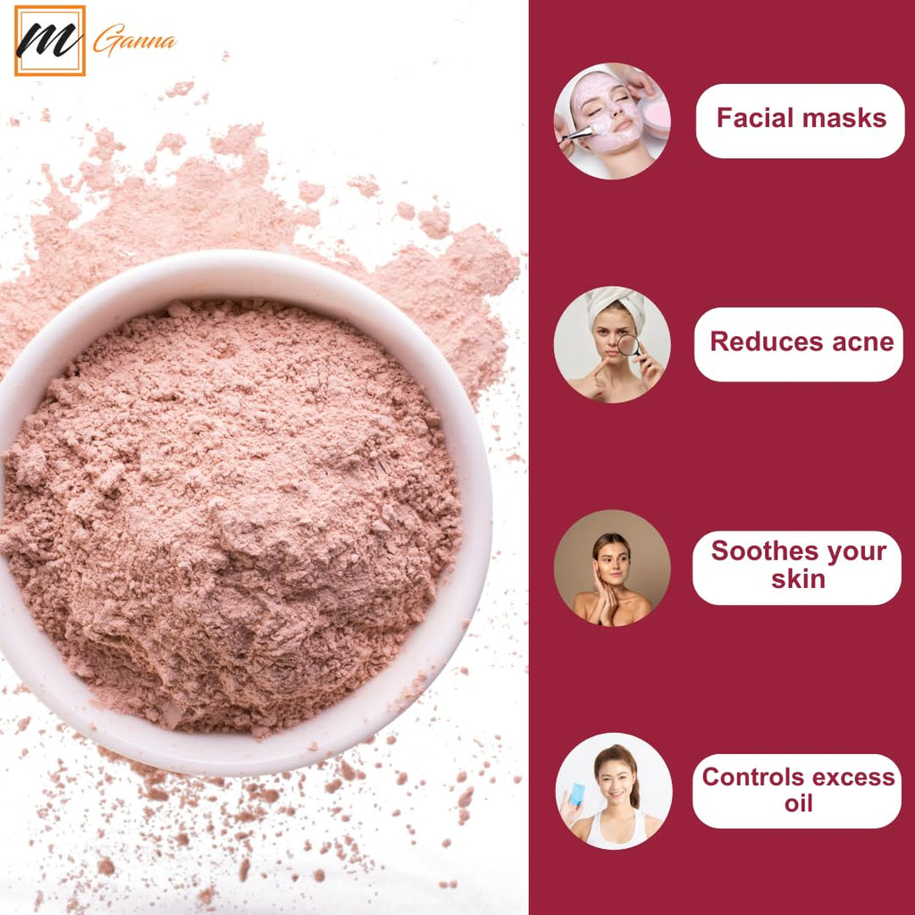 mGanna 100% Natural Rose Clay/Pink Kaolin Clay Powder (2 Pound) for Creams, Face Masks, and Soap Making 2 LBS / 908 GMS