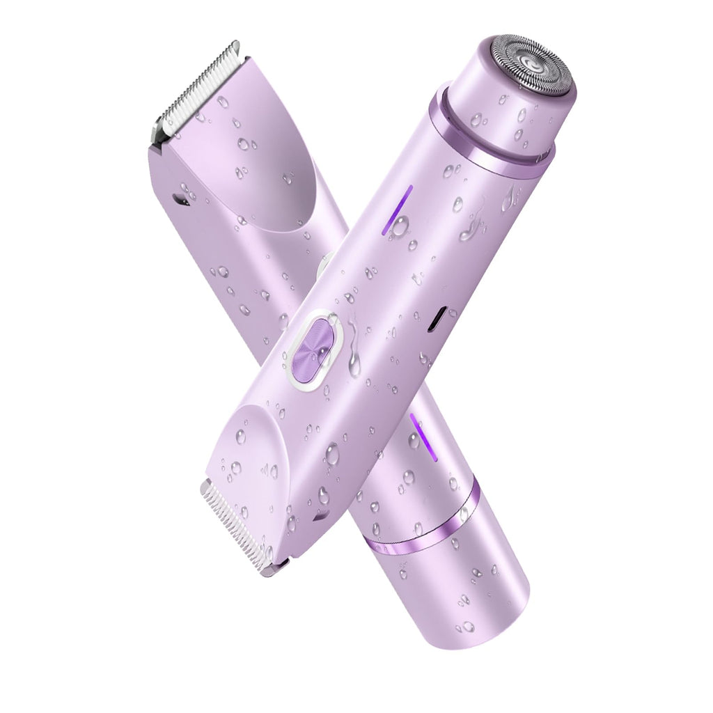 Electric Bikini Trimmer for Women - Gentle Trimming Facial Hair Removal, IPX7 Waterproof, Dual Head, USB Charge, Ceramic Blade, Purple