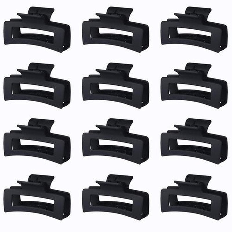 Sisiaipu 3.5 Inch Medium Hair Claw Clips 12 Pcs Square Claw for Thick and Thin Hair Rectangular Rectangle Hair Clips Jaw Clips Bulk Hair Accessories for women and Girls (Black)