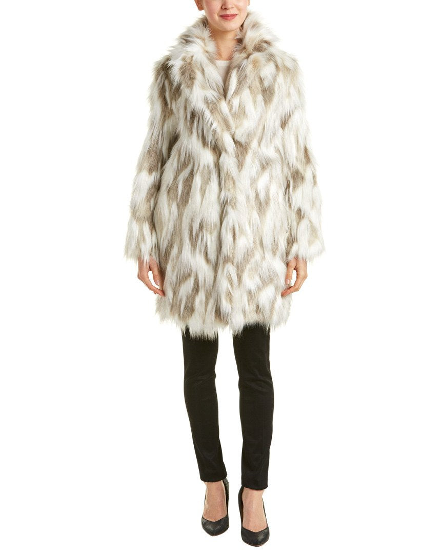 TAHARI Women's Maxi Puffer Coat, Attached Bib, Faux Fur Hood Trim, Hand Warmer Pockets, Long Puffer Coat, Brwn-Wht, Medium