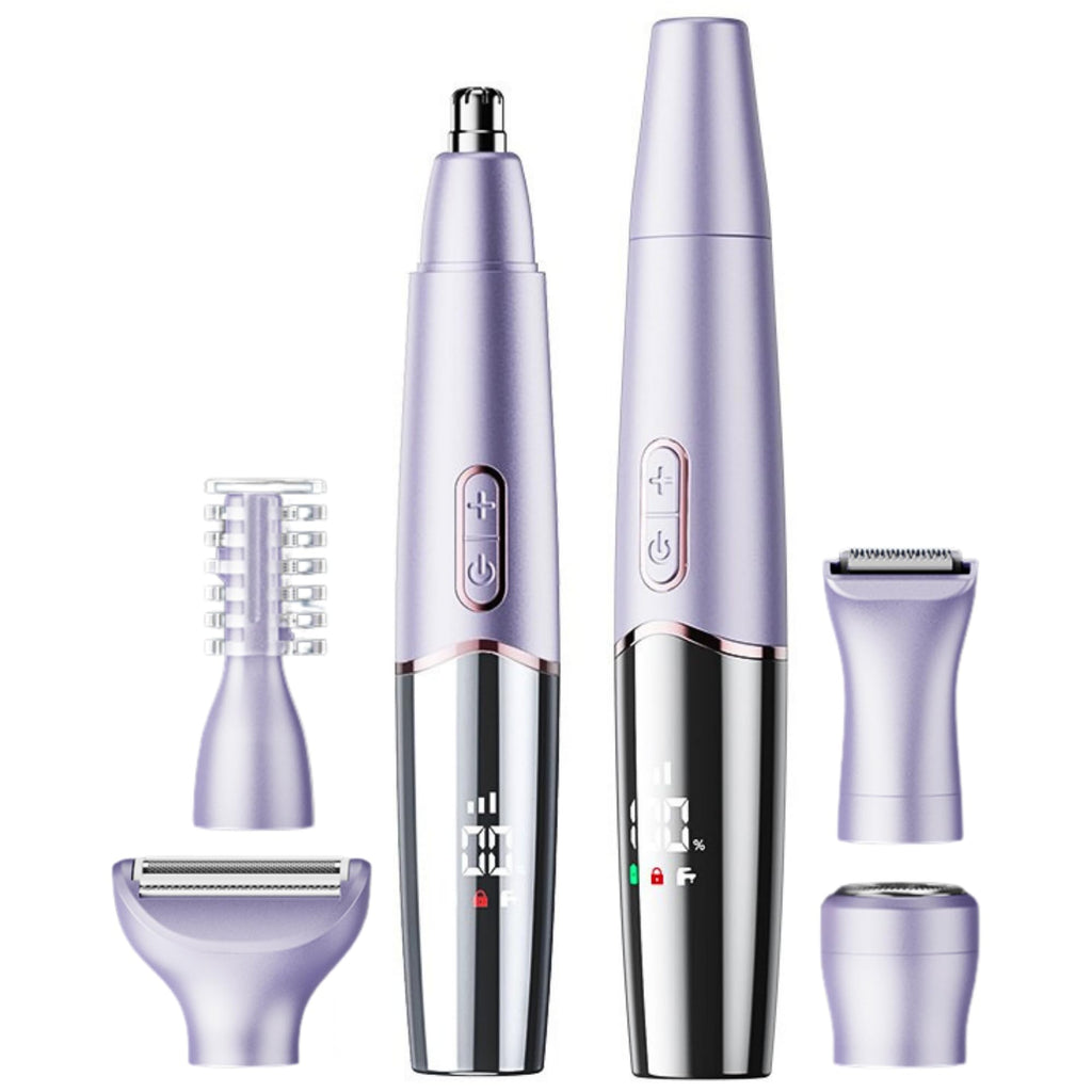 RFSCDI 5-in-1 Rechargeable Nose & Eyebrows Hair Trimmer - IPX7 Waterproof Dual Edge Grooming Kit for Men & Women, Perfect for Hair Removal of Nose, Facial, Arm, Bikini, and Ear Hair (Purple)