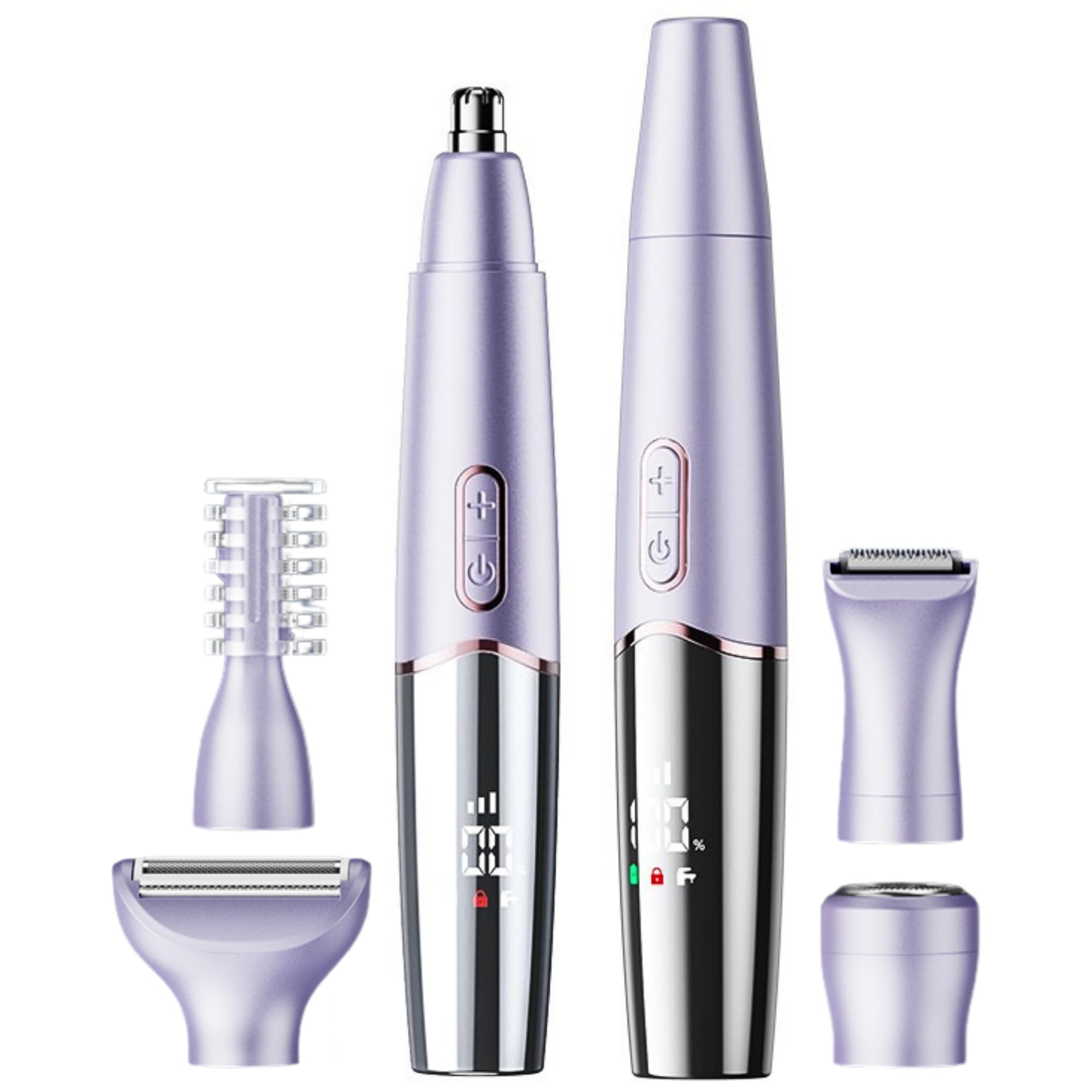 RFSCDI 5-in-1 Rechargeable Nose & Eyebrows Hair Trimmer - IPX7 Waterproof Dual Edge Grooming Kit for Men & Women, Perfect for Hair Removal of Nose, Facial, Arm, Bikini, and Ear Hair (Purple)
