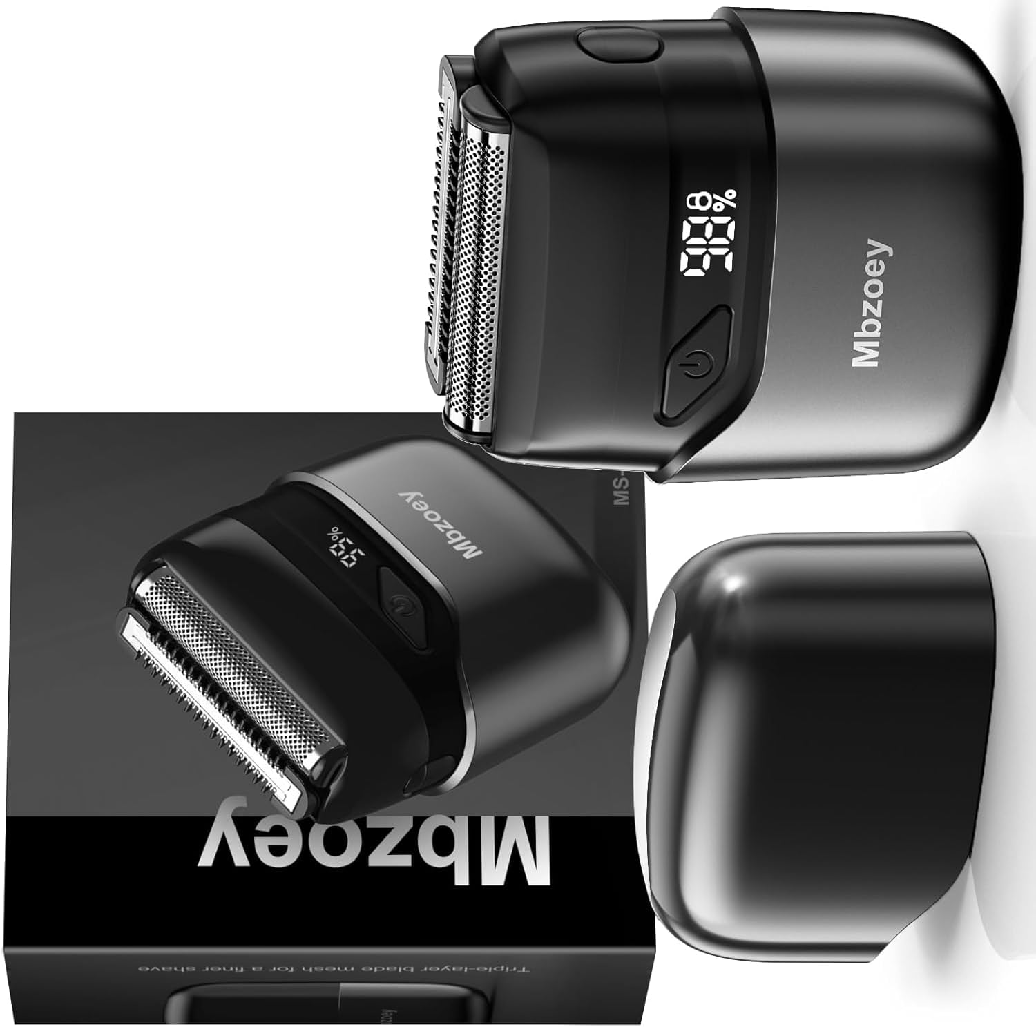 Mbzoey Electric Foil Shavers for Men: Mini Electric Razor for Face - IPX7 Waterproof Cordless Razor with LED Display & Fast Charge - Micro-Comb Technology & Precision Blades，Starry Black