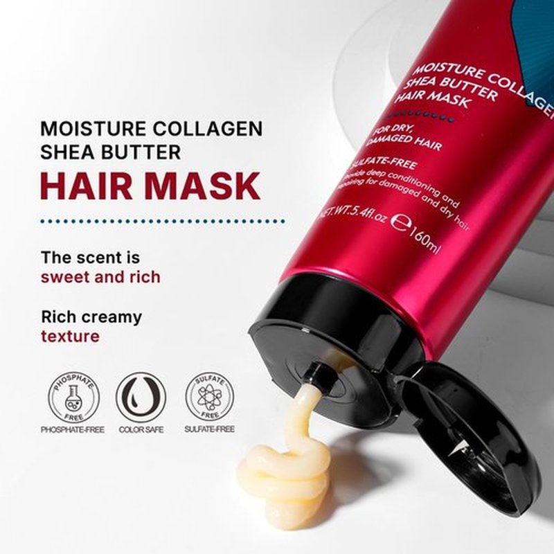 ECOLCHIPRO Collagen Shea Butter Hair Mask Deep Repair Conditioning Moisture Collagen Shea Butter Hair Treatment for Dry and Damaged Hair All Hair Types 5.4fl.oz 160ml