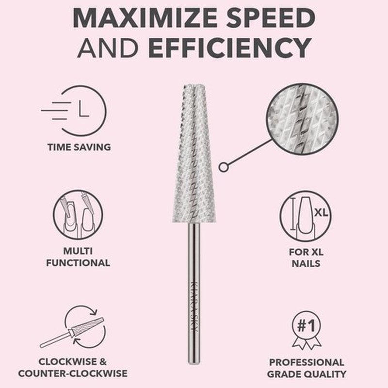 Kiara Sky XL 5-in-1 Course Nail Drill Bit | 3/32"" Carbide Extra Long Multi-use Bit | 2-way Rotate Left and Right Handed - Non Coated