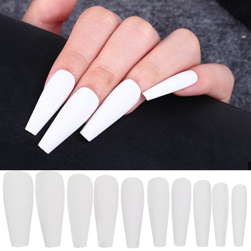 AddFavor 400pc Long Press on Nails Matte Coffin Ballerina Full Cover Fake Nail Tips DIY Acrylic False Nails for Women Girls Nail Art Decoration (Black White Pink Nude)