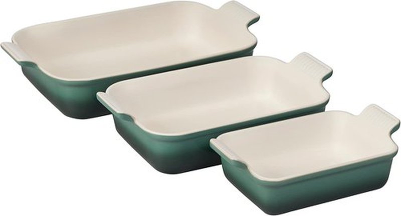 Le Creuset Stoneware Heritage Set - 3 Rectangular Dishes in Artichaut Color