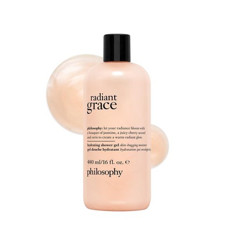 philosophy radiant grace hydrating bath & shower gel- cleanses, soothes & comforts dry skin - with notes of jasmine, black cherry & sandalwood - 16 fl oz