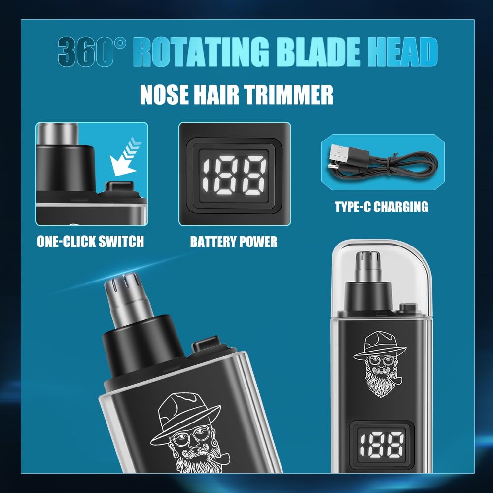 Hair Clippers for Men with LED Power Display, 4-Piece Professional Grooming Kit with Hair Clipper, Detail Trimmer, Foil Shaver & Nose Trimmer, Complete Cordless Set for Home Barber Use (Black)