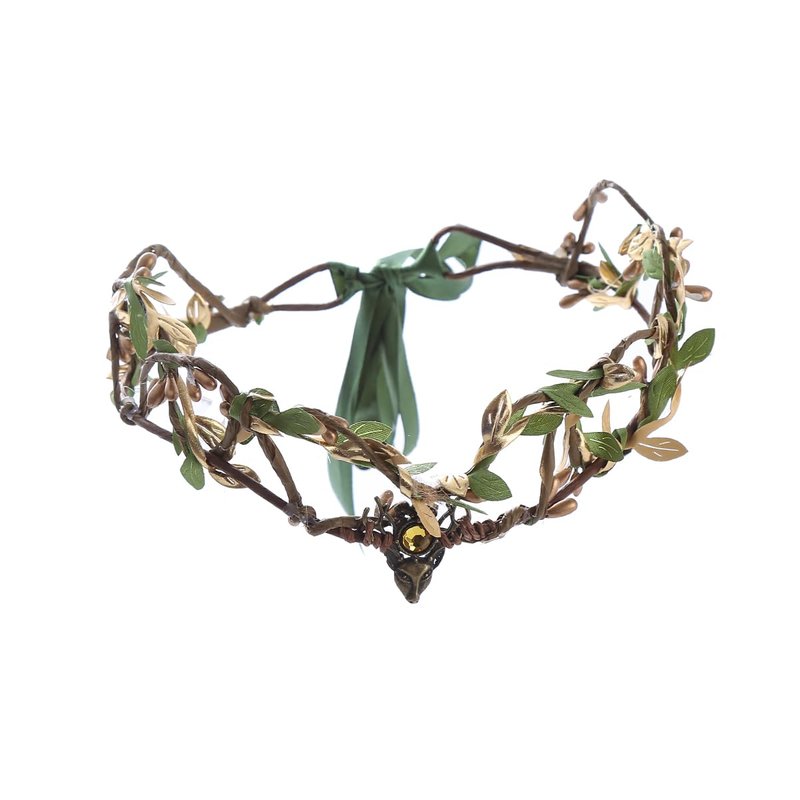 Vivivalue Golden Fairy Crown Flower Headband Floral Hair Wreath Even Headpiece Woodland Forest Circlet for Women Halloween Renaissance Wedding Bridal Cosplay Prom Photo Props