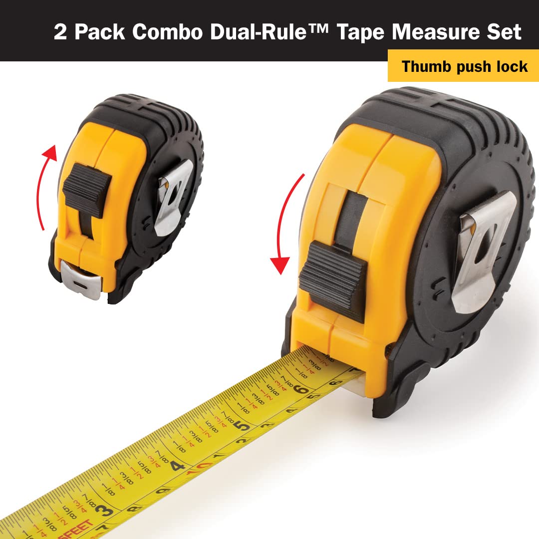 Titan 10903 Tape Measure with Easy-Read Standard Markings and Durable Case, 2-Piece Set, 12-Foot and 25-Foot